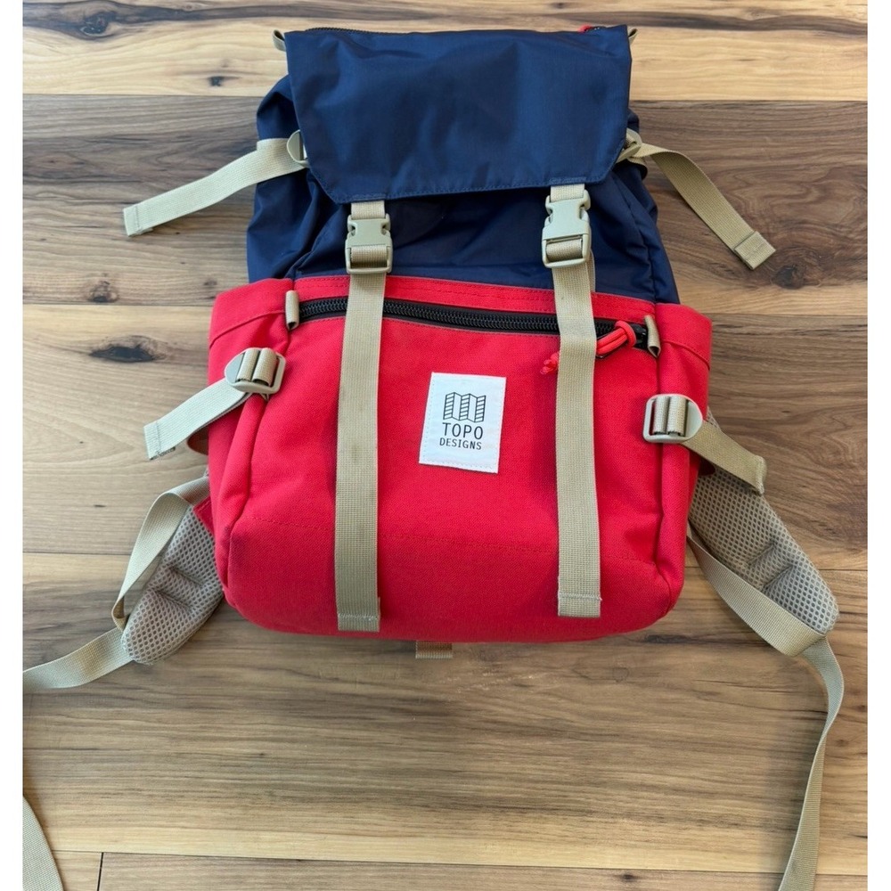 Topo Designs Hiking Backpack Red Navy Tan Outdoor Travel Daypack
